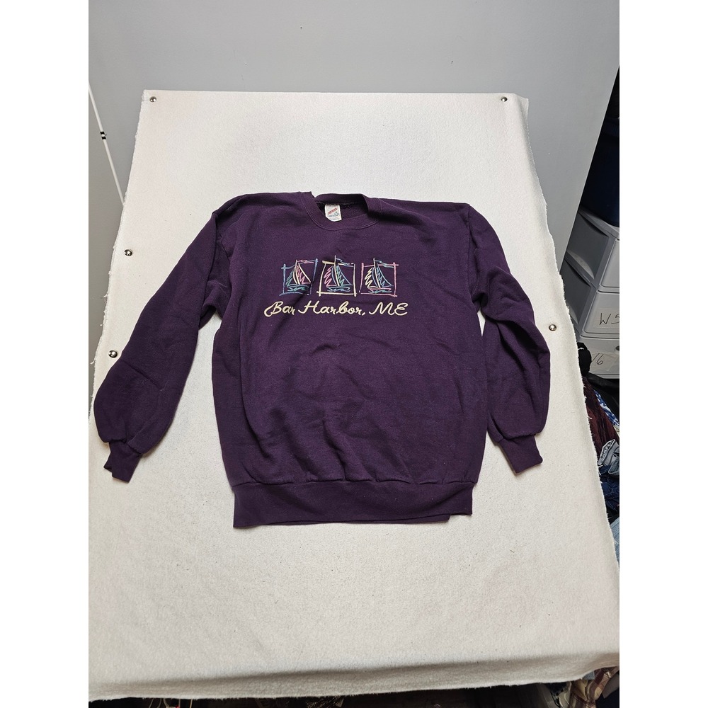 Vintage Jerzees Bar Harbor ME Sailboat Sweatshirt Purple XL Made in USA Crewneck
